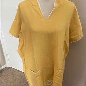 Yellow Short Sleeve swimsuit coverup hooded and pockets